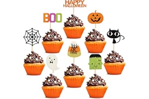 GIGA GUD 32 pcs Halloween Ghost Boo Glitter Cupcake Toppers Ghost Boo 32 Pack Cupcake Topper muffin for Halloween, Birthday Decoration Party Supply(Frankenstein）