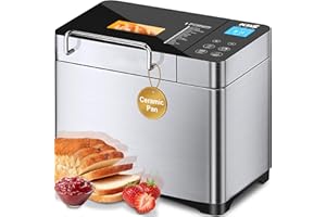 KBS Pro 710W Bread Maker, 2LB 17-in-1 Automatic Bread Machine with Healthy Ceramic Pan, Nut Dispenser, Tempered Glass Touch P