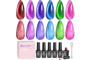 BEETLES GEL POLISH Beetles Cat Eye Gel Nail Polish, 6 Colors Christmas Cat Eye Glitter Gel Polish Set Neon Red Pink Purple Blue Green with Magnet Velvet Gel Kit Soak Off UV French Nail Art Manicure Gift for Women