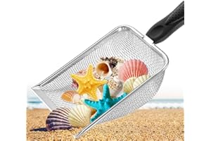 PLACHIDAY Beach Mesh Shovel,Sand Sifter Tool for Shell Collecting with Durable Mesh Net - Kids Sand Scoop for Picking Up Shells - Beach Toys (Black)