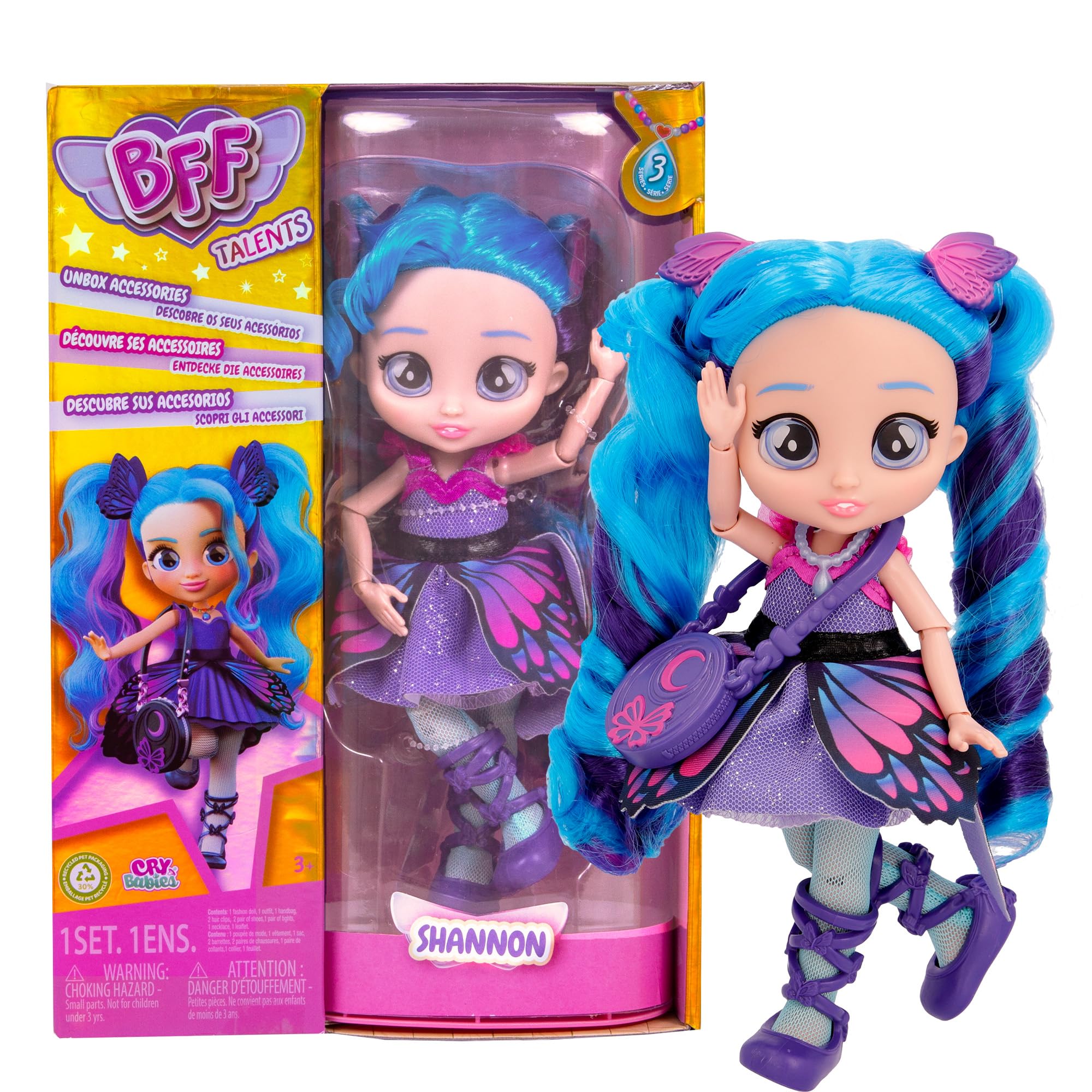 BFF by Cry Babies Shannon - Collectible Fashion Doll with Long Hair, Fabric Clothes and 9 Accessories-Gift Toy for Girls and Boys +3 Years