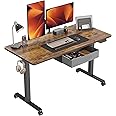 CubiCubi 55 x 24 Inch Standing Desk with Drawer, Electric Stand up Adjustable Height Electric Stand up Desk, Sit Stand Home Office Desk, Ergonomic Workstation Black Steel Frame/Rustic Brown Tabletop