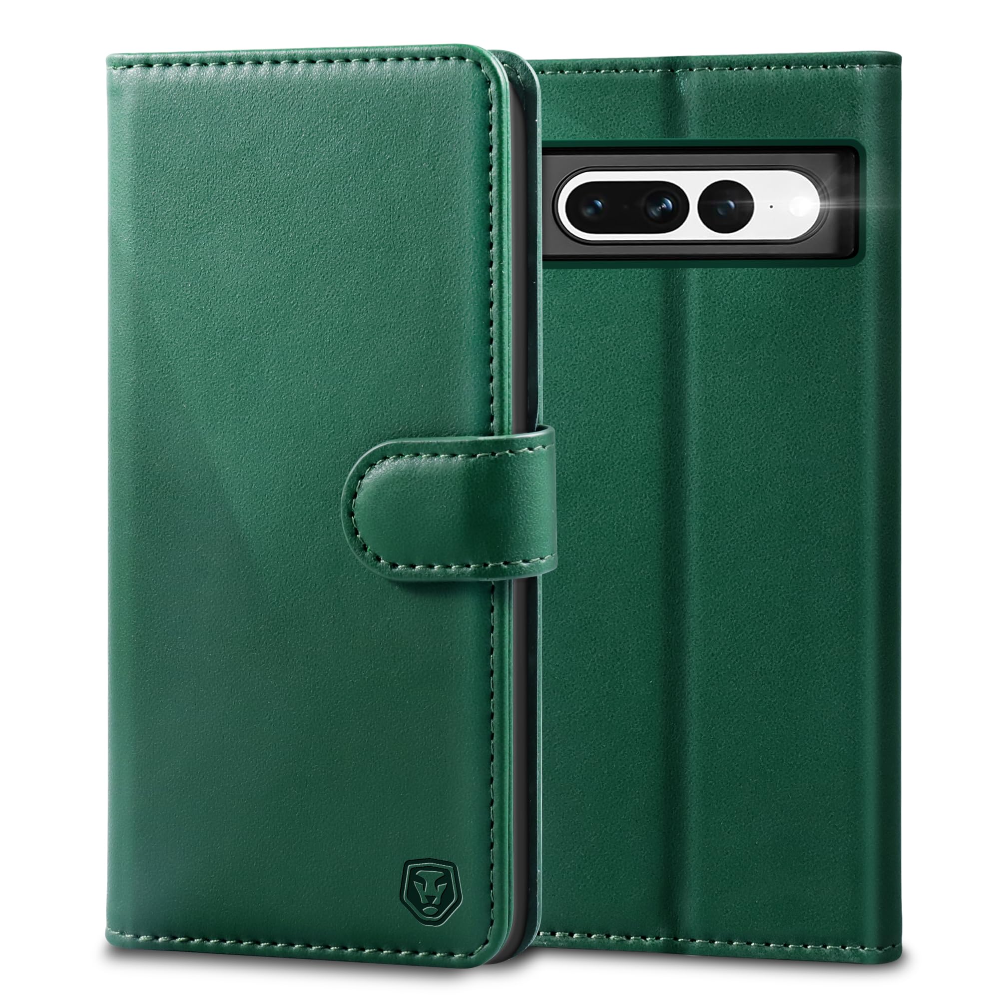 Kuafcase for Google Pixel 7 Pro, 4 Card Slots Magnetic Closure Kickstand Shockproof Protective Phone Case for Google Pixel 7 Pro - Dark Green — image 1