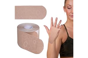 THERABAND Kinesiology Tape, Beige/Beige, 1 Roll, with XactStretch Indicators, Long-Lasting Athletic Tape for Shoulder, Back & Knee, Latex-Free & Water Resistant for Men and Women, Pre-Cut