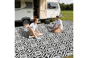 ALFOLO Outdoor Rug f 9x18 Waterproo Large Outdoor Camping Rug Reversible Rv Patio Mats 9Black Gray Outdoor Plastic Straw Rug Tightly Woven Outdoor Rugs Clean Easily Large Patio Mat for RV, Deck, Camping