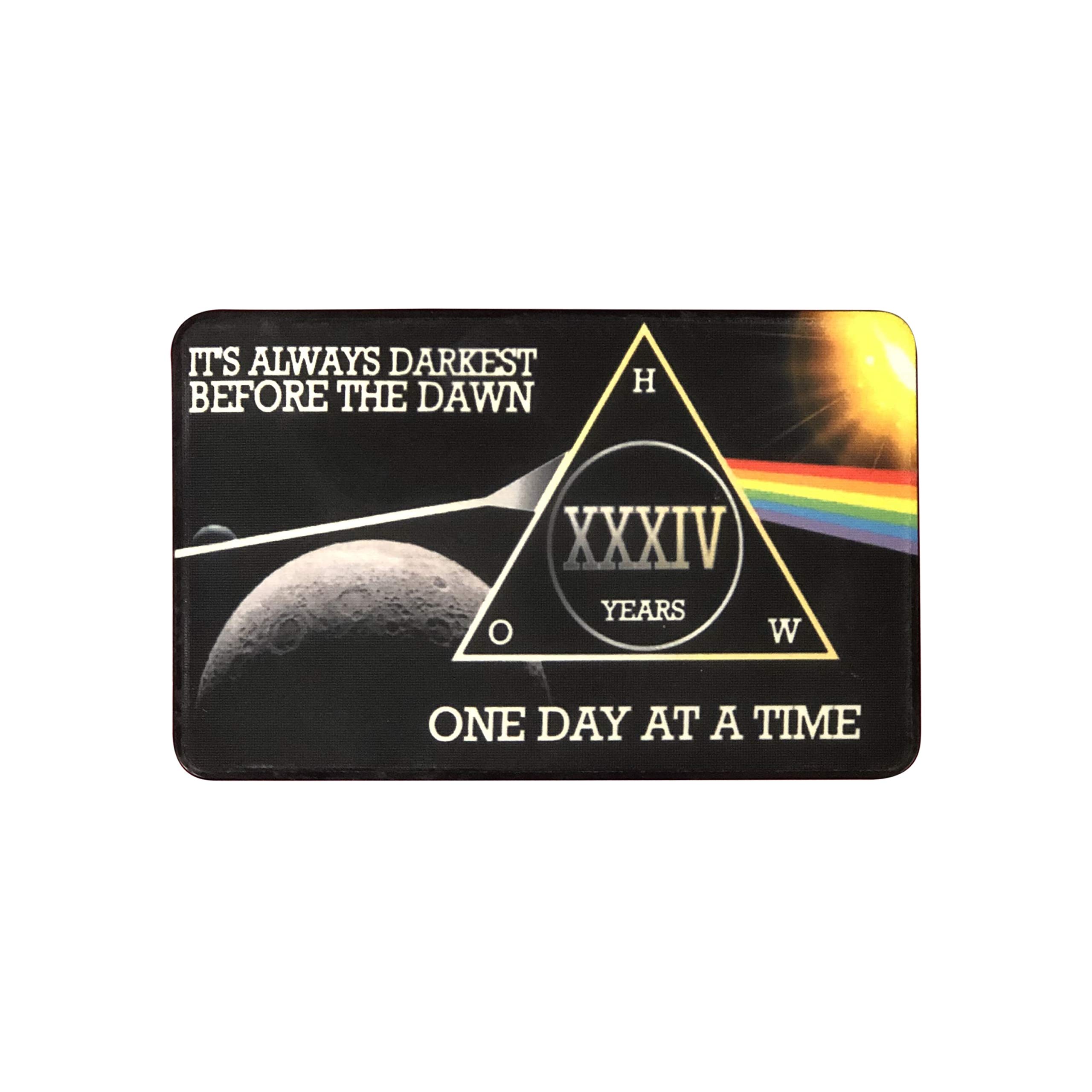 MyRecoveryStore Dark Moon One Day at A Time AA Sobriety Chip Includes 7th Step Prayer (Years 1-50 Offered) Square Recovery Chip (Year 34)
