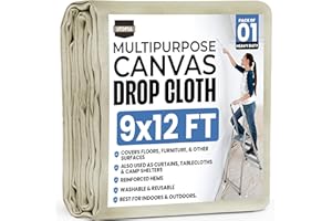 UTOPIA HOME Utopia Drop Cloth for Painting (9x12 ft, 1 Pack) Washable and Reusable Canvas Fabric for Furniture & Floor Protection Highly Absorbent Paint Cover - Duck Dropcloth for Outdoor and Indoor Use
