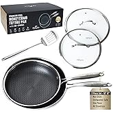 MUGAA Stainless Steel Frying Pan Set, Sartenes de Acero Inoxidable 2-Piece Honeycomb Nonstick Skillets 10", 12" With Lids, Spatula, Oven & Induction Compatible, Dishwasher Safe Pan Set