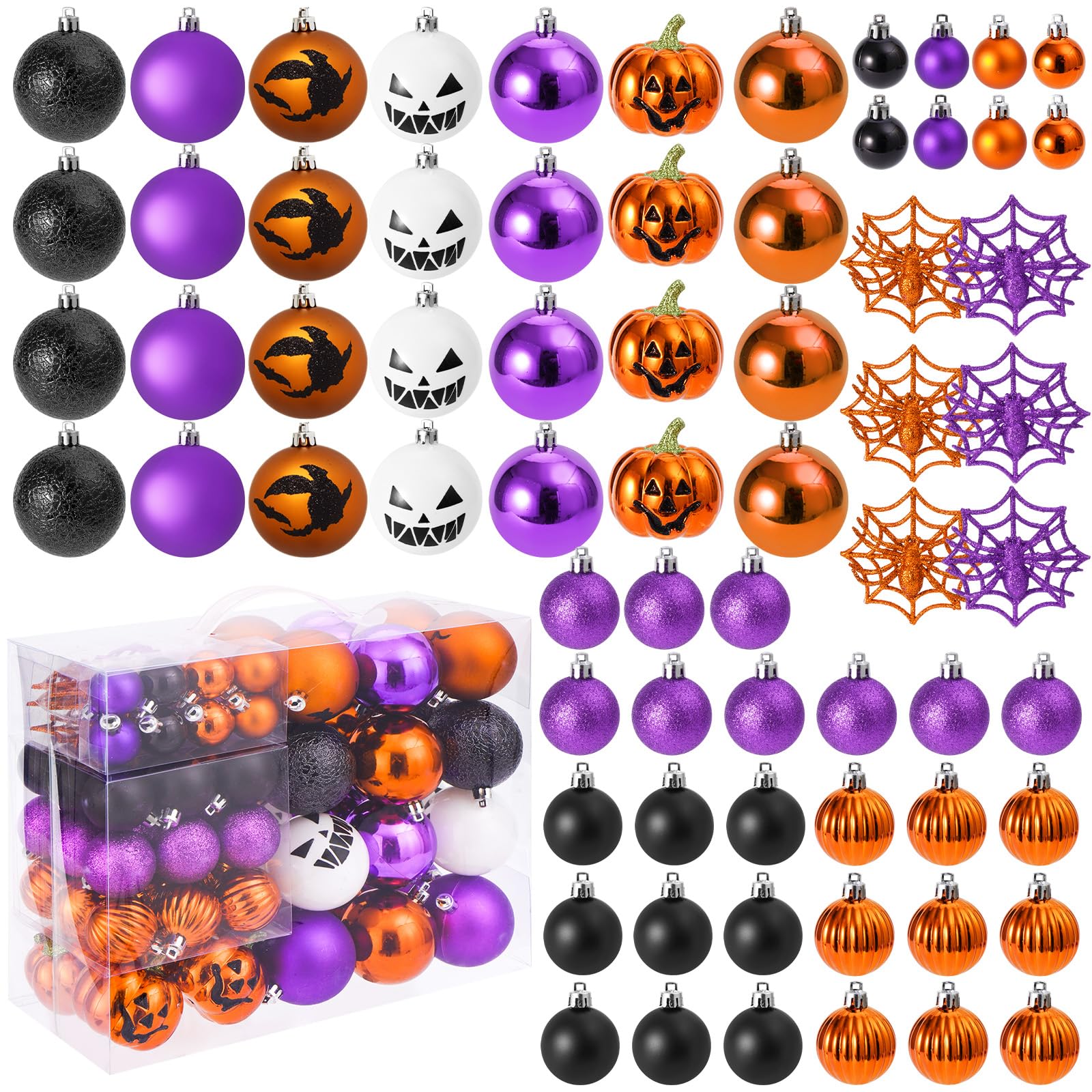 Photo 1 of 69pcs Halloween Ball Ornaments Set, Shatterproof Decorative Hanging Ornaments Set for Small Tree, Cute Balls for Home Indoor/Outdoor Halloween Party Holiday Decor