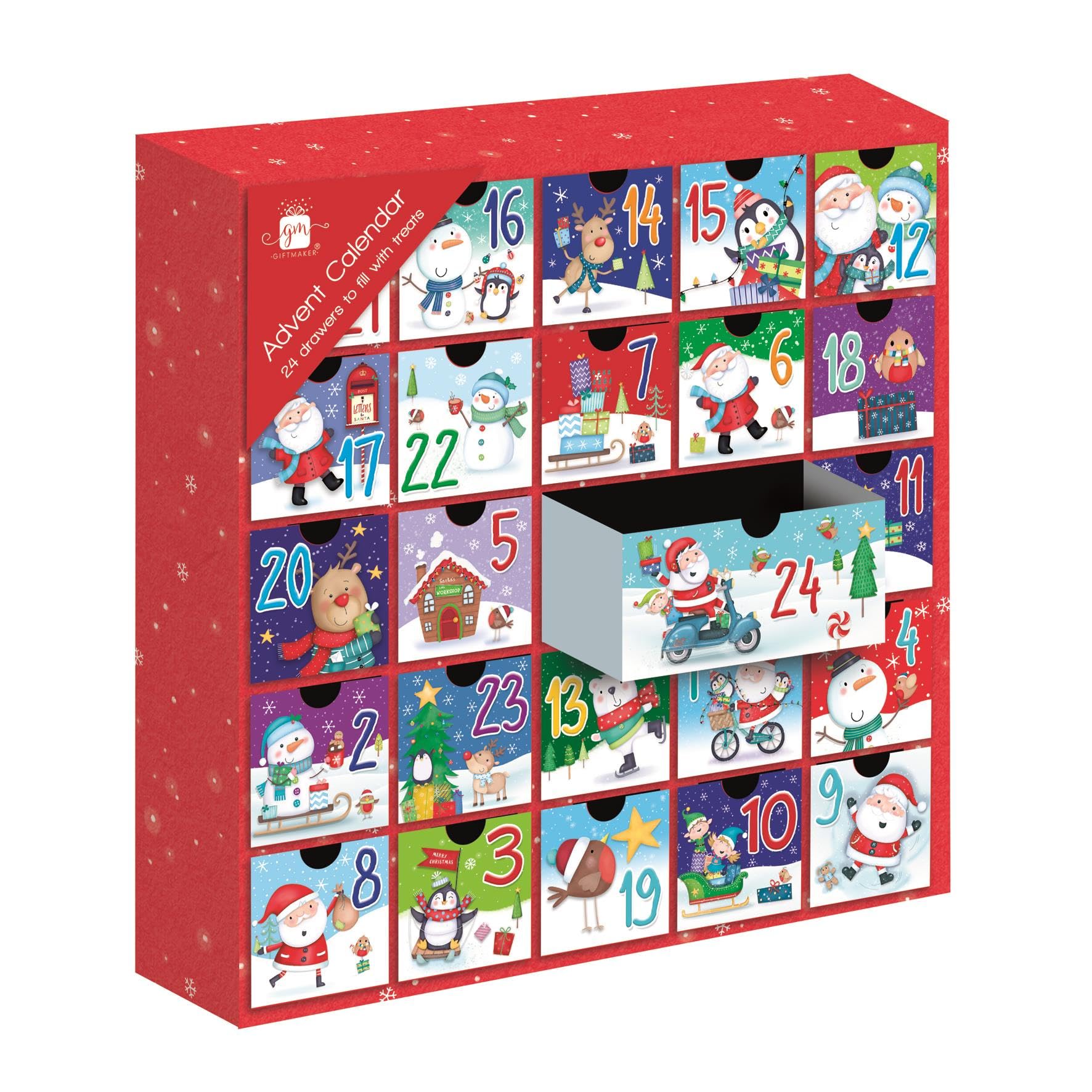 Giftmaker Christmas Fill Your Own Advent Calendar 24 Draws Gifts Xmas Countdown, Multicolor