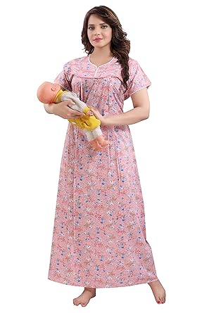 Soulemo Womens Pure Cotton Feeding Nighty/Maternity DRES for Post & PRE