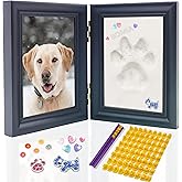 MYPAWLETS Dog or Cat Paw Print Kit with Trinkets,Pet paw Print Impression kit with 2 Clay,Wooden Dog Picture Frame,Personalized Gift Keepsake for Pet Lovers-Black