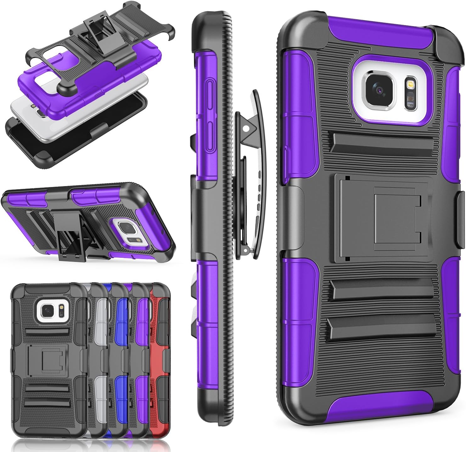 Galaxy S7 Edge Case, TILL [Knight Armor] Heavy Duty Full-Body Rugged Holster Resilient Protective Case [Belt Swivel Clip][Kickstand] Combo Cover Shell for Samsung Galaxy S7 Edge/Galaxy S7+ [Purple]