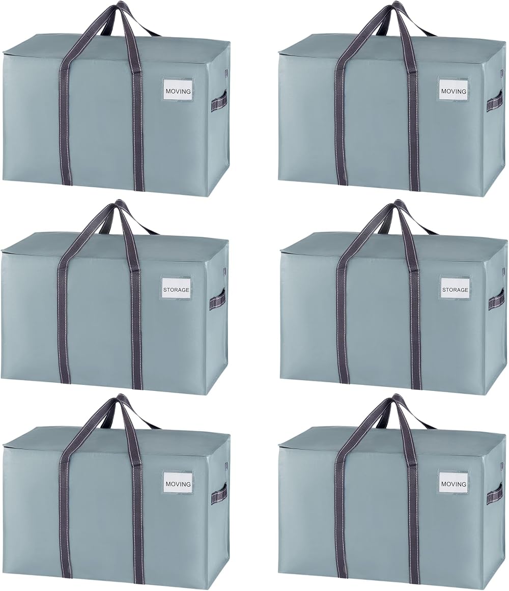 VENO 6 Pack Moving Bags Light Blue Matte Extra Large Heavy Duty Totes with Lids