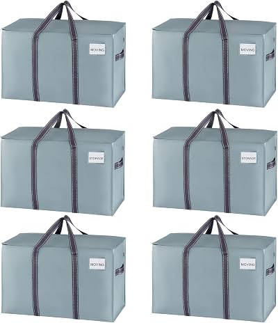 VENO 6 Pack Moving Bags Light Blue Matte Extra Large Heavy Duty Totes with Lids