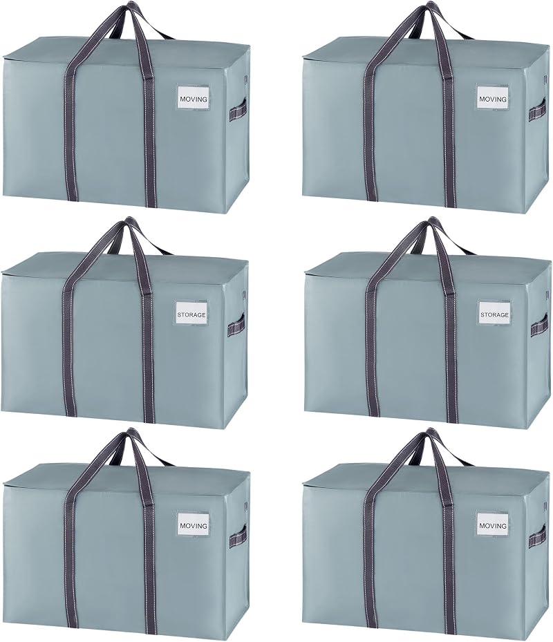 VENO 6 Pack Moving Bags Light Blue Matte Extra Large Heavy Duty Totes with Lids