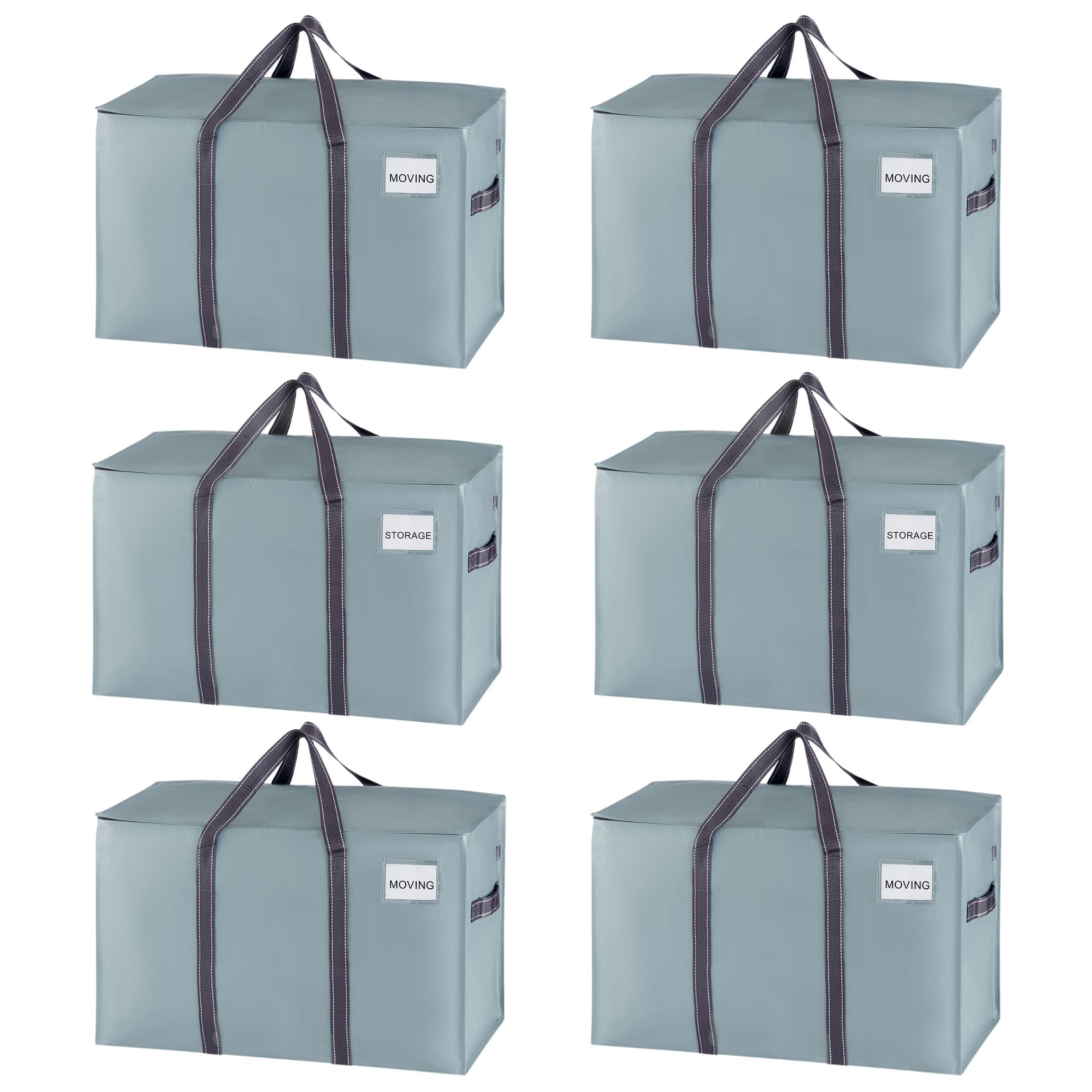 VENO 6 Pack Moving Bags, Moving Supplies, College Packing Storage Boxes with Lids Alternative, Heavy Duty Totes, Extra Large, Sturdy Handles, Zipper, for Packaging (Light Blue Matte, 6 Pack)