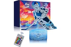 Nice Dream Ice Hockey Night Light for Kids, 3D Illusion Lamp, 16 Colors Changing with Remote Control, Room Decor, Gifts for C