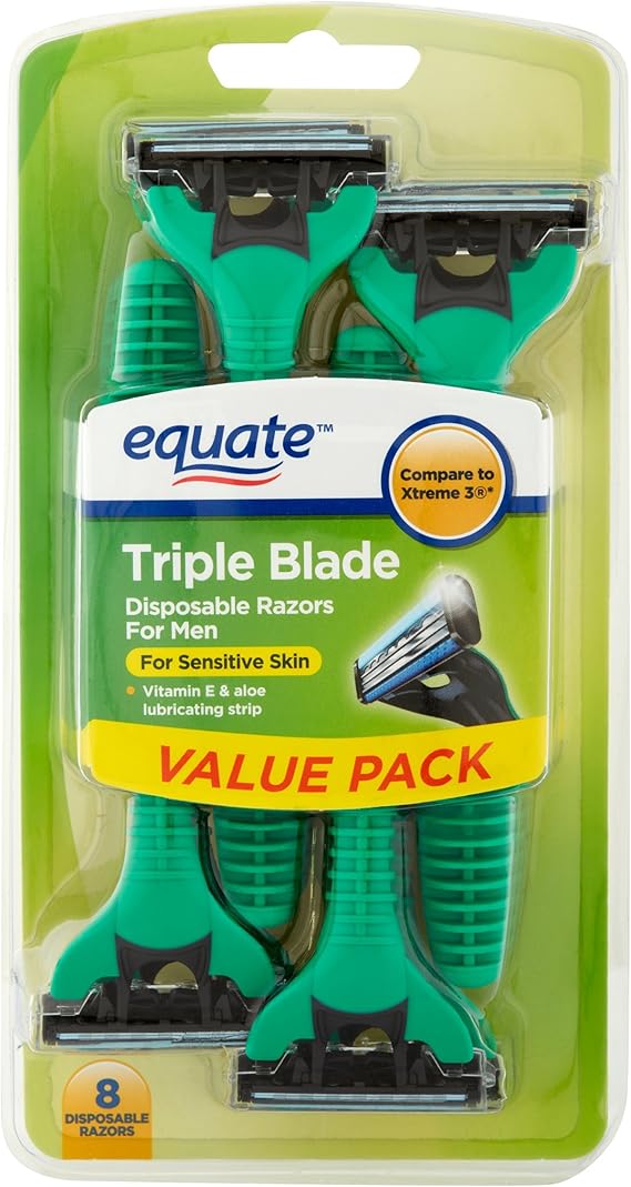 Equate Triple Blade Disposable Razors for Men, 8 Ct