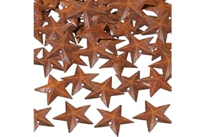 Hotop 52 Pieces Metal Rusty Barn Star for Crafts with Holes 1.18 Inch Antique Primitives Rustic Country Star Craft Ornaments 3D for Christmas Tree Fall Party Vintage Farmhouse Home Wall Decor (Rust)