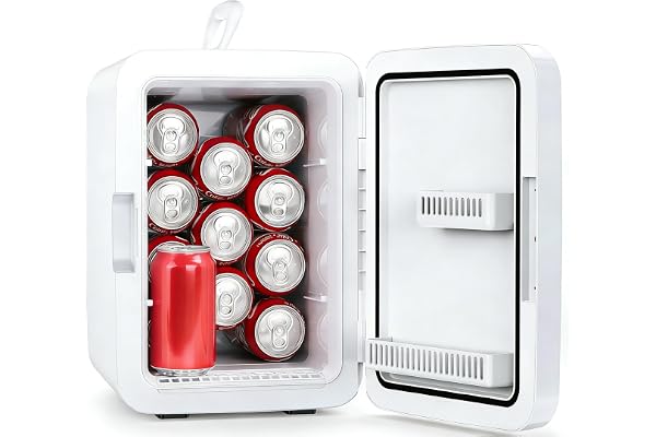 Electactic 10L Mini Fridge, Portable Compact Refrigerator, 2.6 Gal Skincare Cooler with AC/DC Adapter, Quiet Small Personal Fridge for Beverage, Food, Makeup, Bedroom, Office, White