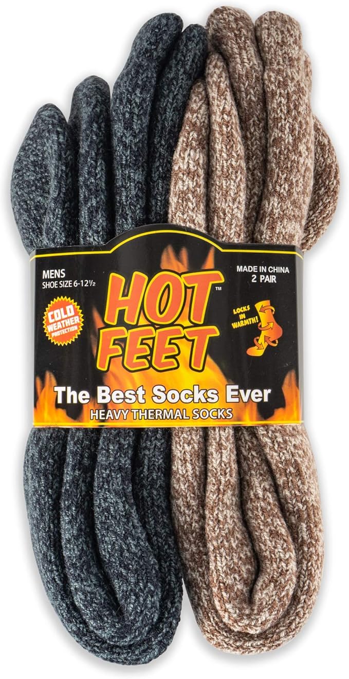 Hot Feet Cozy, Heated Thermal Socks for Men, Warm, Patterned Crew Socks