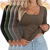Huukeay 4 Pack Women's Thermal Long Sleeve Shirt Square Neck Fleece Slim Warm Winter Tops Casual Fashion Base Layer