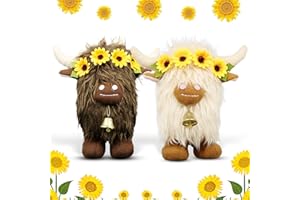 Lovinland Highland Cow Decor - Spring Scottish Cow Plush Gnomes Decorations for Home - Stuffed Animal Plush Gnomes