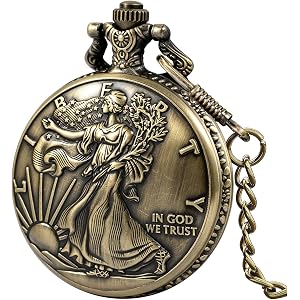 Tiong Pocket Watch,American Eagle Flag USA US Flag Patriotic 4th of July Gifts for Veterans,Custom Pocket Watch for Veterans