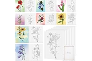 COCHIE 8 Pack 8x10 Inches Flowers Theme Pre Drawn Canvas to Paint, Pre-Printed Canvas for Ladies Sip and Paint Party Favor, Pre Sketched Canvases for Painting for Adults