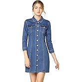 Allegra K Women's Button Down Denim Dress 3/4 Sleeve Summer 2025 Jeans Mini Dress
