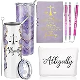 Domensi 6 Pcs Funny Allegedly Lawyer Judge Gift Inspirational Gift for Law Student 20 oz Tumbler Marble Sign Makeup Bag Notepad Ballpoint for Law Paralegal School College Teacher(Purple)