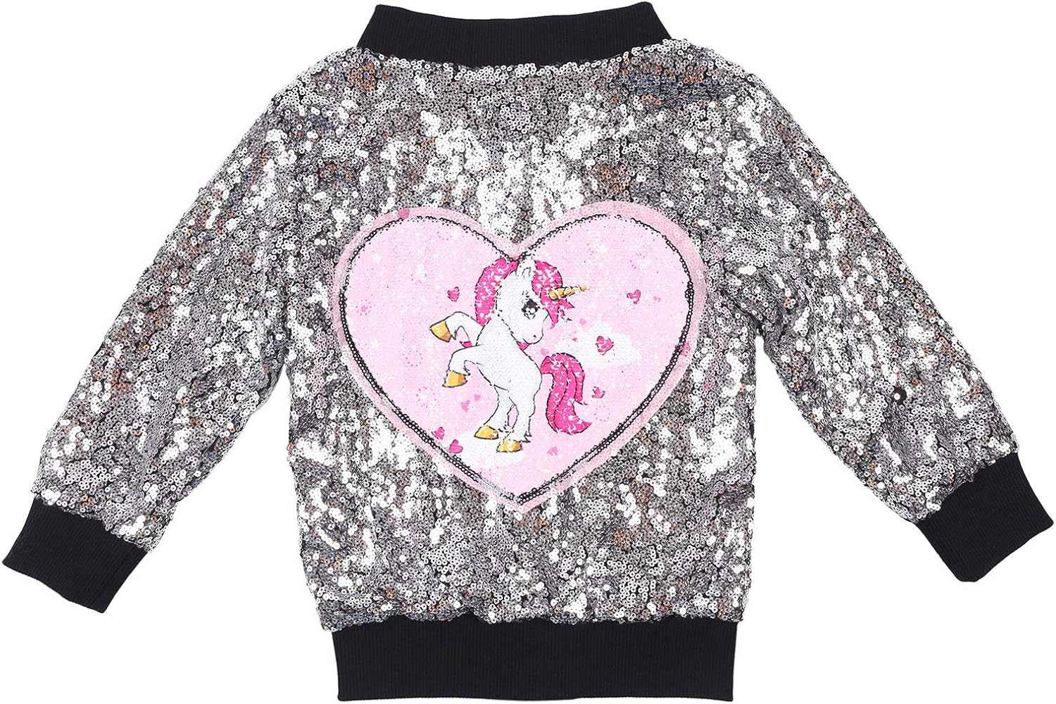 ANATA Kids Sequin Jacket Long Sleeve Girls Bomber Jacket Unicorn Coat