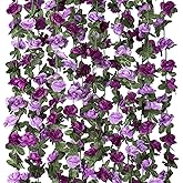 KHOYIME 9 Pack 72 FT Artificial Flower Garland, Fake Purple Roses Vines Silk Flowers Faux Plastic Outdoor Hanging Floral Ivy Garland Decoration for Wedding Arch Bedroom Home Wall Backdrop Room Decor