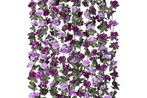 KHOYIME 9 Pack 72 FT Artificial Flower Garland, Fake Purple Roses Vines Silk Flowers Faux Plastic Outdoor Hanging Floral Ivy Garland Decoration for Wedding Arch Bedroom Home Wall Backdrop Room Decor