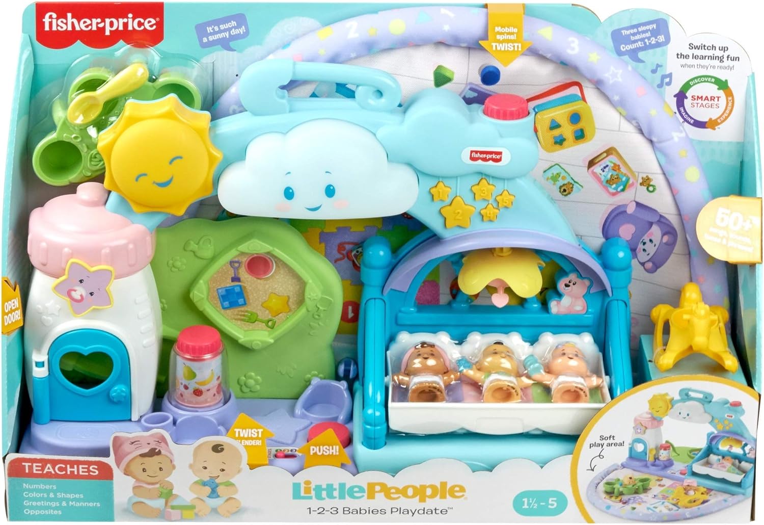 Fisher-Price Little People 123 Babies Playdate, musical take-along playset with Smart Stages for toddlers and preschool kids: Toys & Games