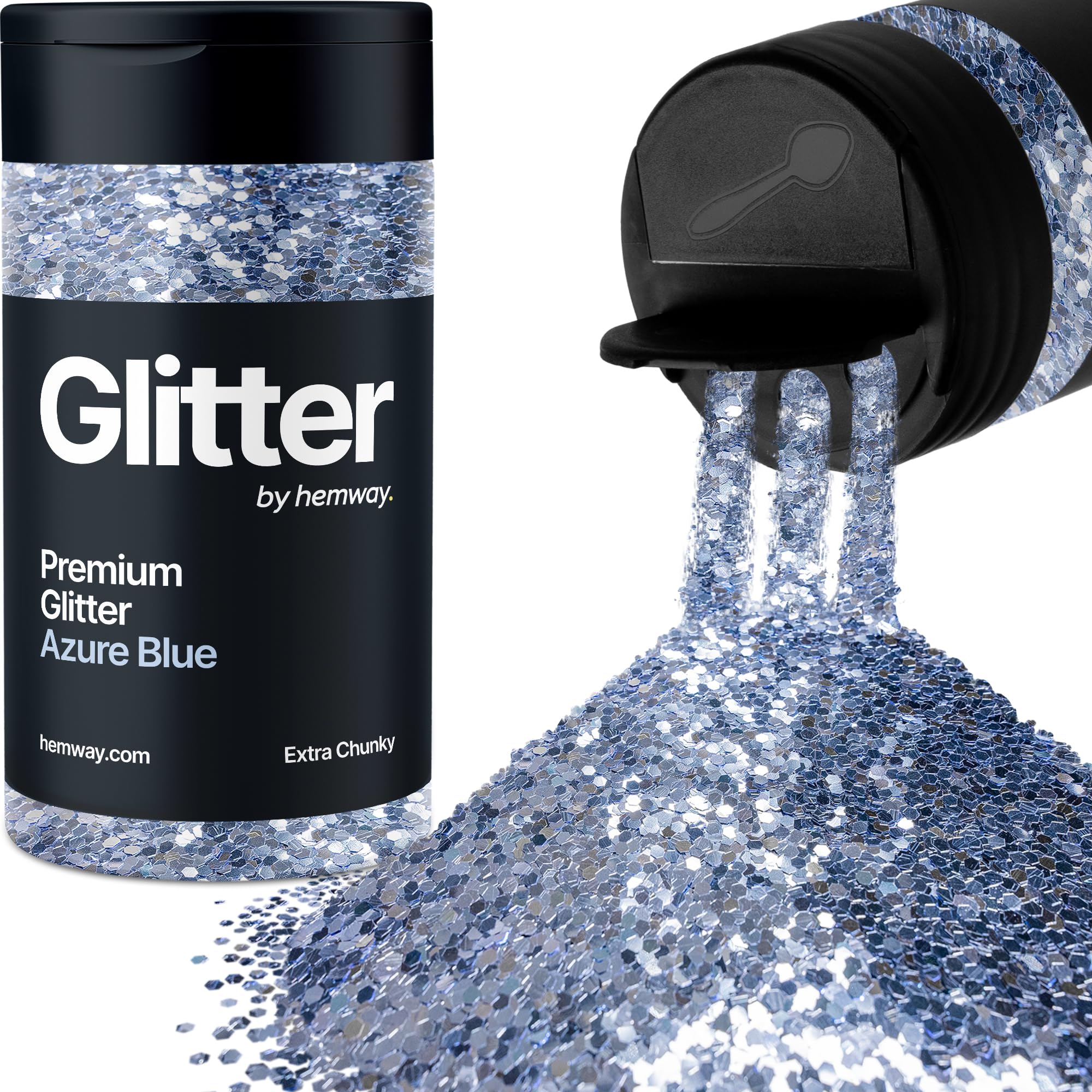 Azure Blue Glitter Shaker, 130g Extra Chunky Glitter, Crafts 1/24" Metallic Flake Azure Blue Sequins, Resin & Epoxy Crafts, Decorating, Halloween, Christmas Nail, Face, Hemway
