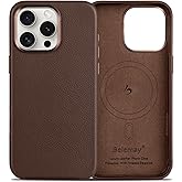 Belemay Compatible with iPhone 16 Pro Max Leather Case, Compatible with MagSafe, Premium Tumbled Leather, Metal Buttons & Camera Bump Frame, Slim Fit&Durable, Distinctive Texture Cover (6.9") Brown