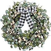 CIR OASES Artificial Spring/Summer Wreath 24 Inch Evergreen Wreaths for Front Door Eucalyptus Wreath with Berries for Outside All Seasons Indoor Outdoor Decor