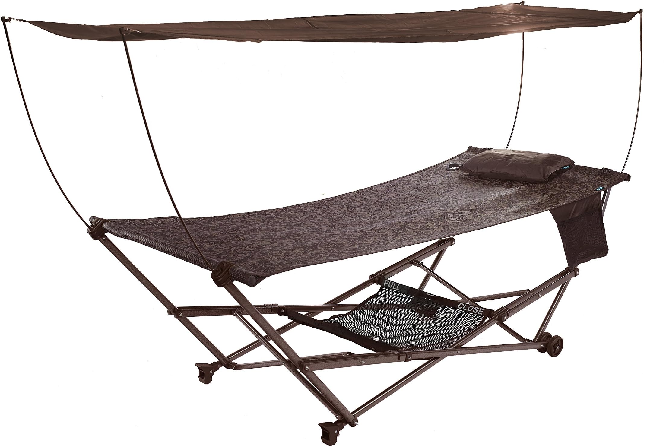 Bliss Hammocks Q-806BJR Stow EZ Portable Hammock with Stand and Canopy, Brown Jacquard