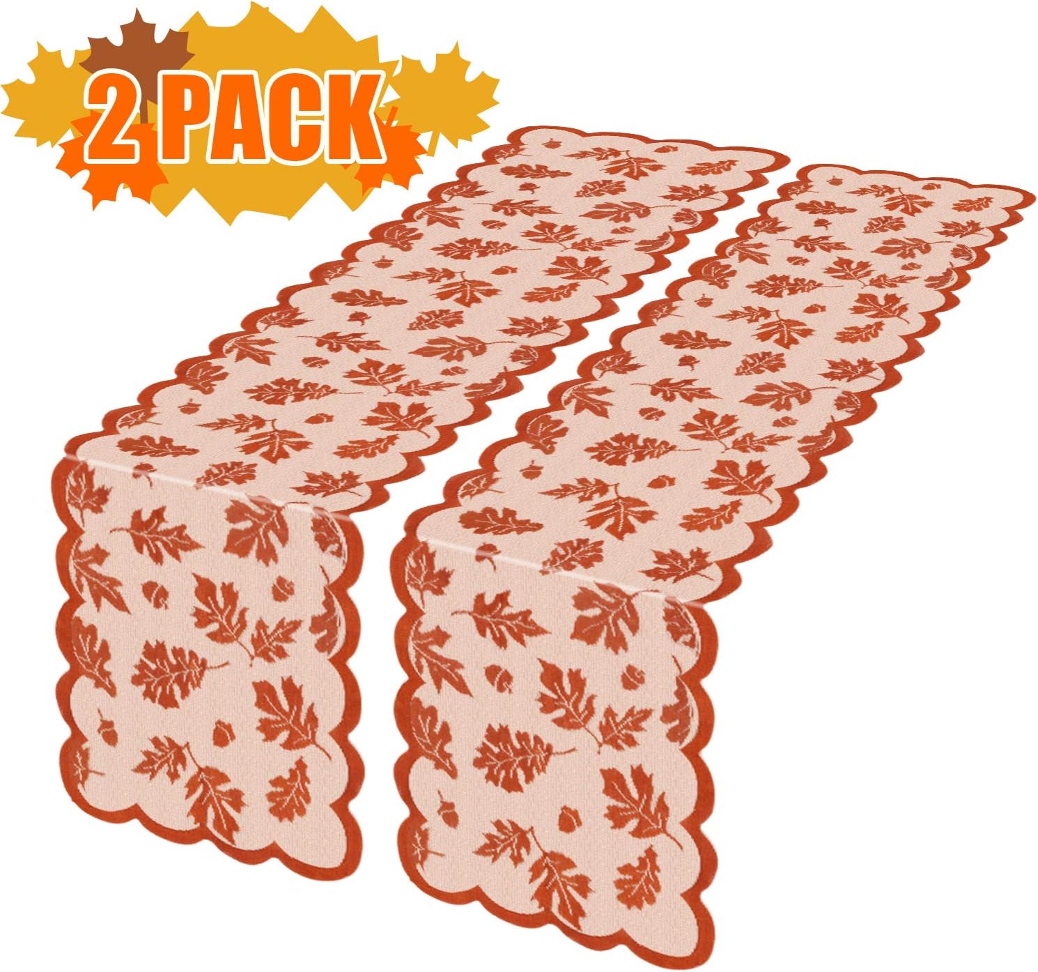 Thanksgiving Table Runner with Maple Leaves, 2 Pack Fall Harvest Lace Dinner Table Decorations for Thanksgiving Party and Daily Use-Coffee Table,Outdoor Patio Table,Dessert Table etc,13 X 72 Inch…: Home & Kitchen