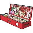 Fabspace Christmas Wrapping Paper Storage Containers, 40 Inch Gift Wrap Organizer, Visible Supplies Pockets for Xmas Accessories, Underbed Storage for Christmas Decorations, Red