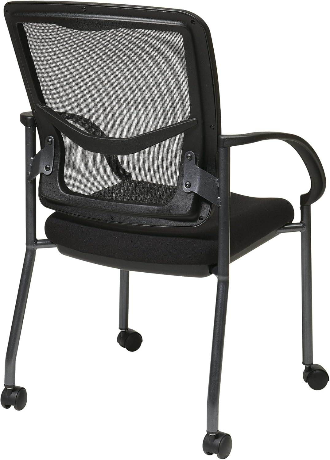 Office Star Breathable ProGrid Back and Padded Coal FreeFlex Seat, Contour Arms, Titanium Finish Stacking Visitors Chair with Casters, Black: Furniture & Decor