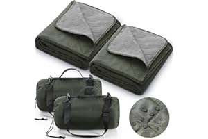 Tranqun 2 Large Outdoor Blanket 78'' x 55'' Quilted Windproof Waterproof Fleece Sandproof Stadium Foldable Warm Blanket for Camping Picnic Sporting Events Cold Weather (Military Green)