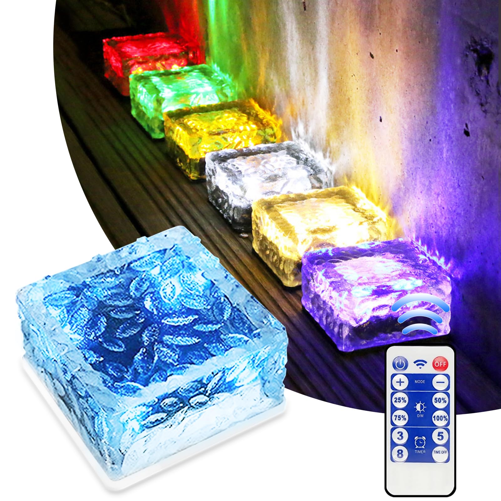 MEDOYOH 1PCS RGB Solar Light PVC Brick, 10x10x5CM Dimming Solar Ground Light On/Off Ponds Lights Outdoor Garden Ornaments — image 1