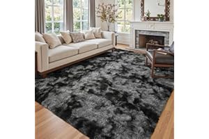 CUZWLOVITA 6x9 Ft Large Shag Rugs for Living Room Decor, Tie-Dyed Ultra Soft Fluffy Furry Area Rugs for Bedroom Indoor Floor, Aesthetic Carpet for Kids Home (Dark Grey)