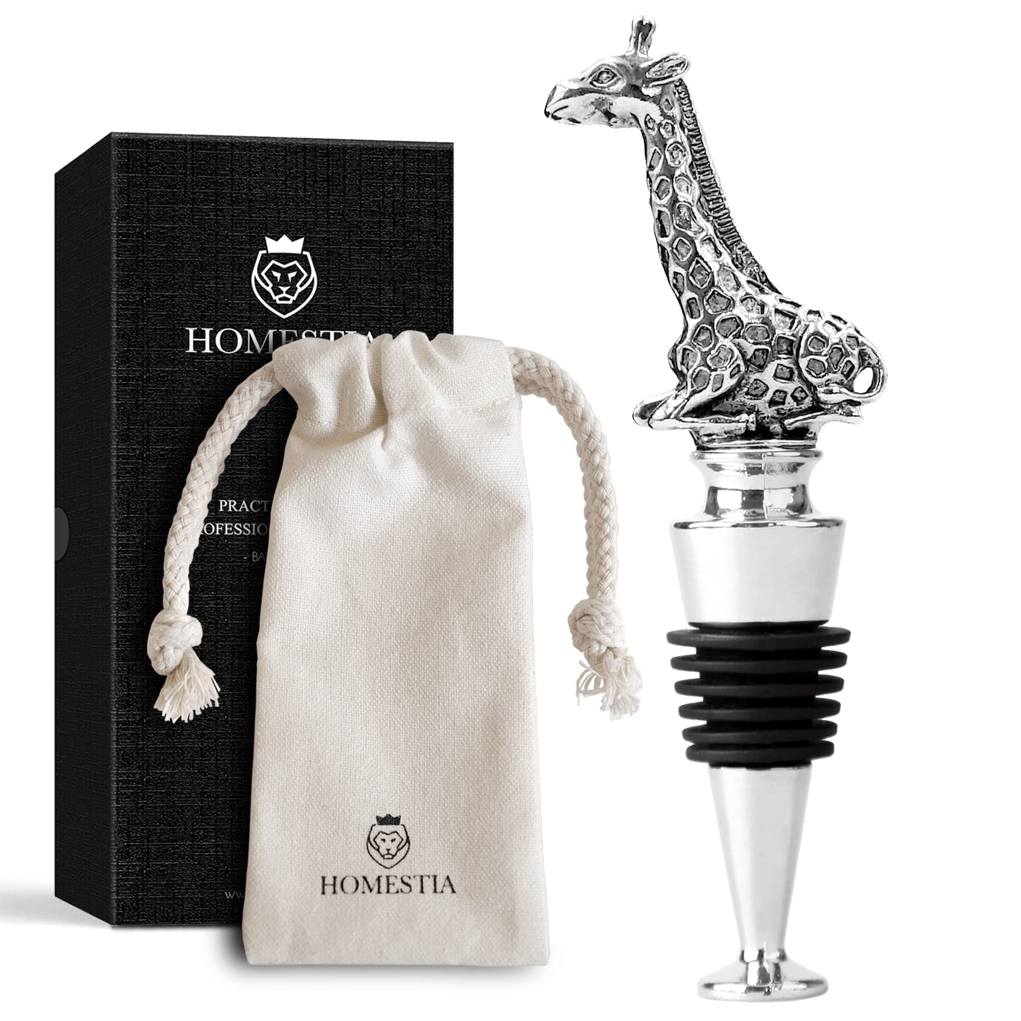 Homestia Wine Stoppers for Wine Bottles, Giraffe Wine Beverage Bottle Stopper, Stainless Steel Reusable Wine Corks with Silicone Seal, Bottle Cover Leak proof Keep Fresh
