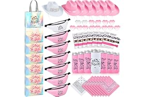 ShinyMatch 49 Pcs Cowgirl Bachelorette Party Favors Set Bachelorette Cowgirl Hats Bridesmaid Fanny Pack Can Sleeves Hair Ties Paisley Bandanas Heart Glasses Tote Bags for Bridal Shower