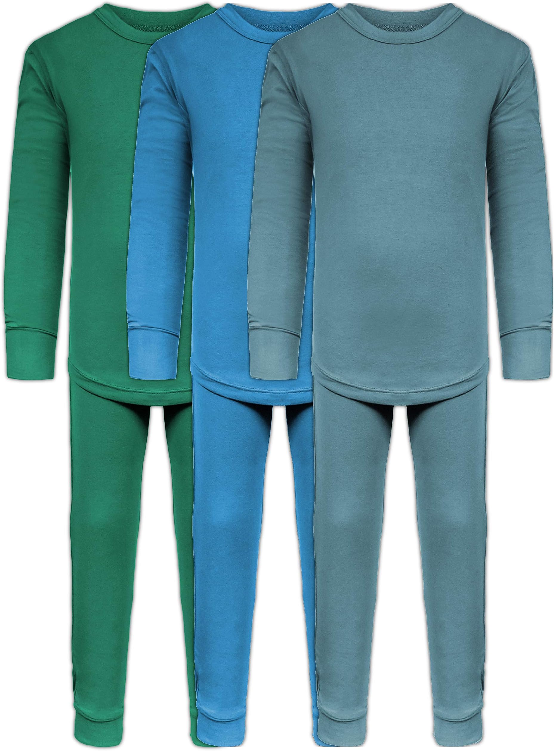 Boys Long John Ultra-Soft Cotton Stretch Base Layer Underwear Sets / 3 Long Sleeve Tops + 3 Long Pants - 6 Piece Mix & Match