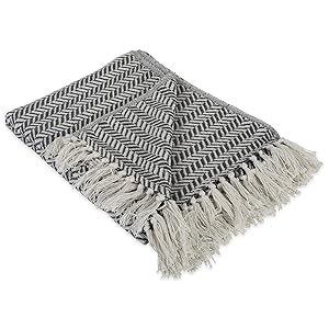 DII Modern Farmhouse Cotton Herringbone Blanket Throw with Fringe For Chair, Couch, Picnic, Camping, Beach, & Everyday Use , 50 x 60" - Herringbone Chevron Mineral Gray